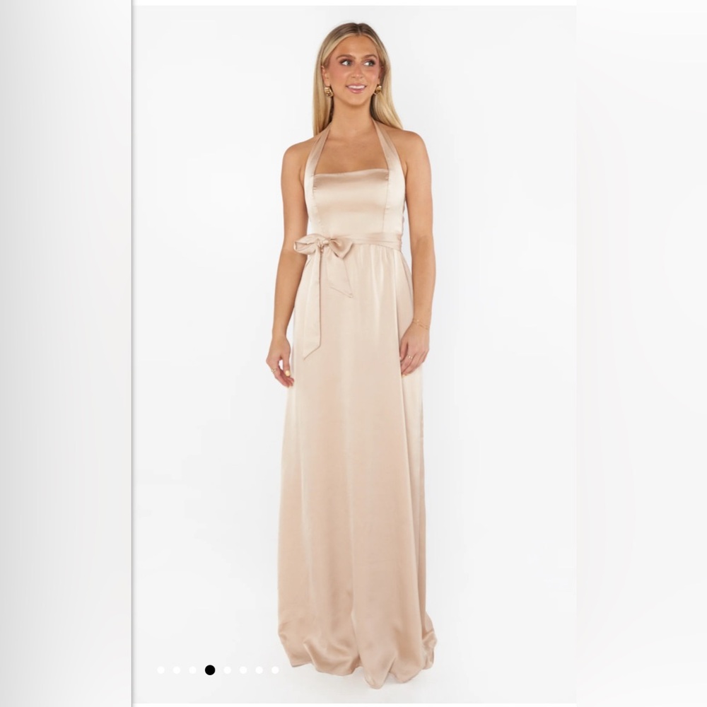 SHOW ME YOUR MUMU Hazel Halter Maxi Dress Champagne Luxe Satin Medium